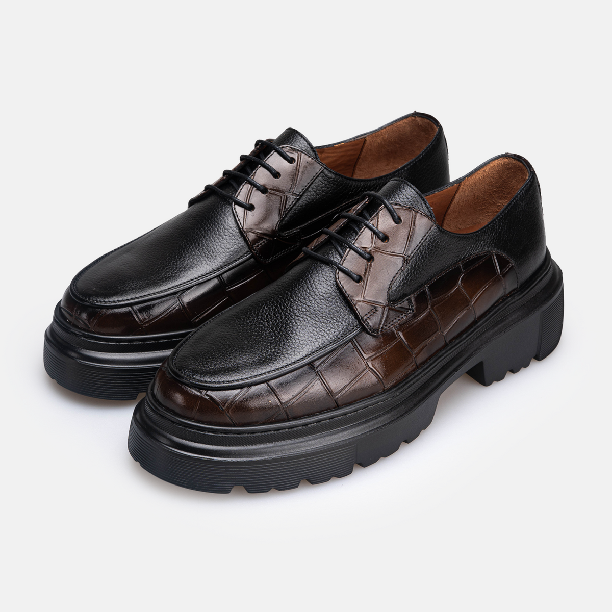 Volzak 5528 chaussure en cuir Marron Croco Grainé